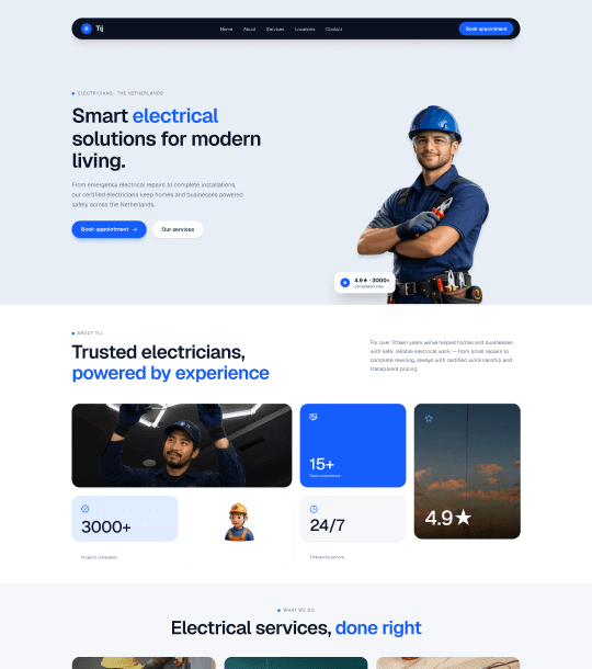 Voorbeeld van het SparkFix-websiteontwerp voor elektriciens voor particulieren