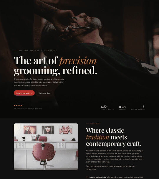 Voorbeeld van het Trim & Trend-websiteontwerp voor kappers en barbershops