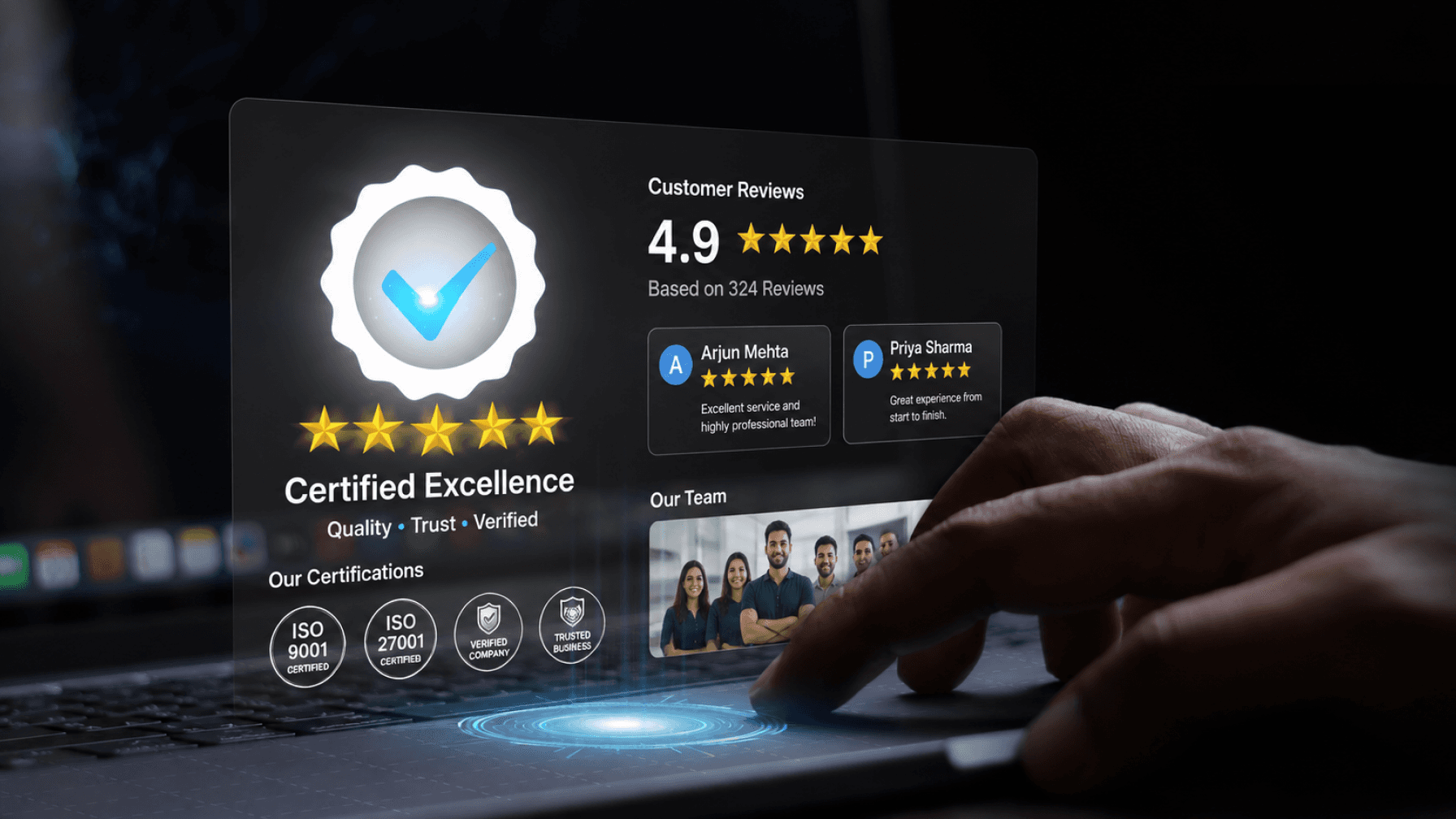Hero with certification badges, review score, and team photo.png