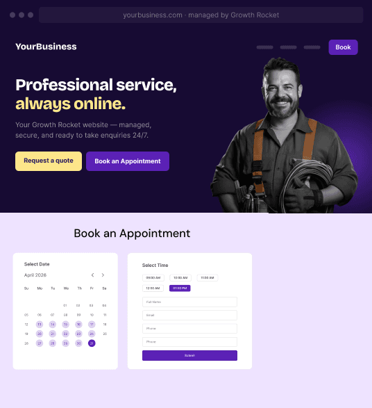 Example website for electrician on mobile