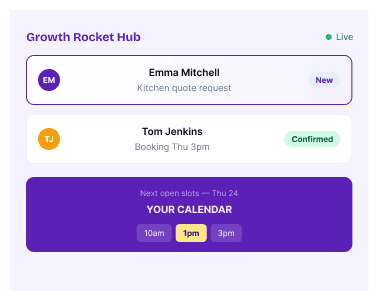 Growth Rocket Hub dashboard for electrical contractors
