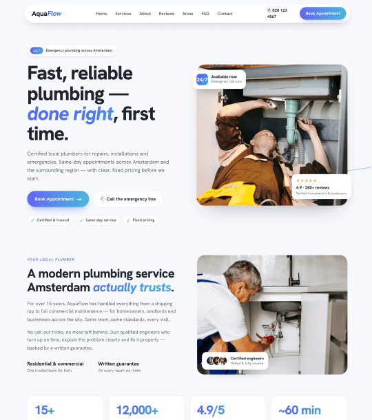 Voorbeeld van het PipeWorks-websiteontwerp voor loodgieters
